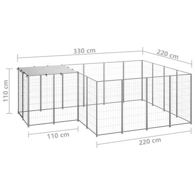 vidaXL Hundegård sølv 6,05 m² stål