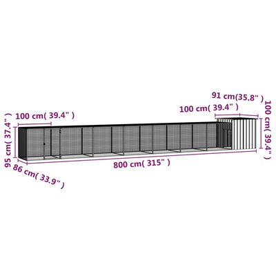 vidaXL Kyllingbur antrasitt 800x91x100 cm galvanisert stål