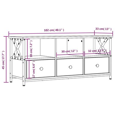 vidaXL TV-benk brun eik 102x33x45 cm konstruert tre og jern