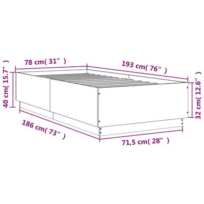 vidaXL Sengeramme med LED-lys hvit 75x190 cm konstruert tre