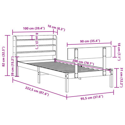 vidaXL Sengeramme uten madrass hvit 90x200 cm heltre furu