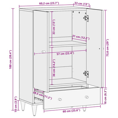 vidaXL Highboard 60x33x100 cm heltre mango