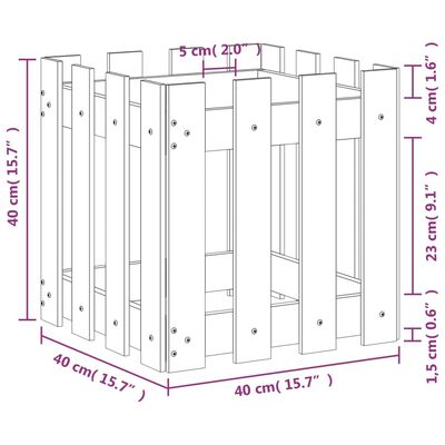 vidaXL Plantekasse med gjerdedesign svart 40x40x40 cm heltre furu