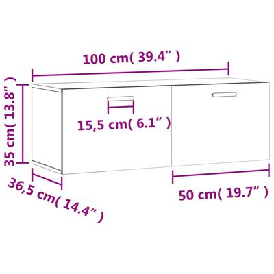 vidaXL Veggskap 2 stk sonoma eik 100x36,5x35 cm konstruert tre