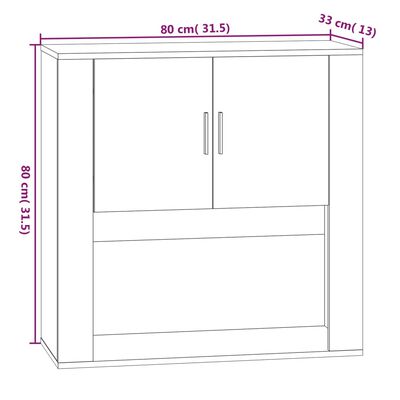 vidaXL Veggskap hvit 80x33x80 cm konstruert tre