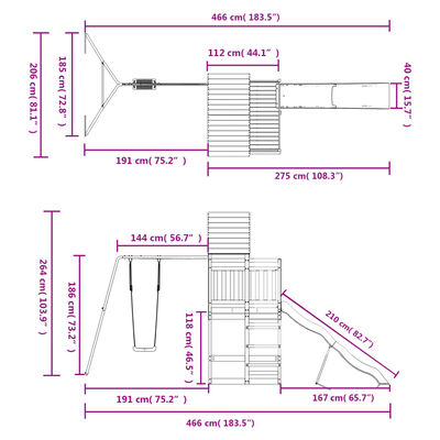 vidaXL Utendørs lekesett impregnert furu