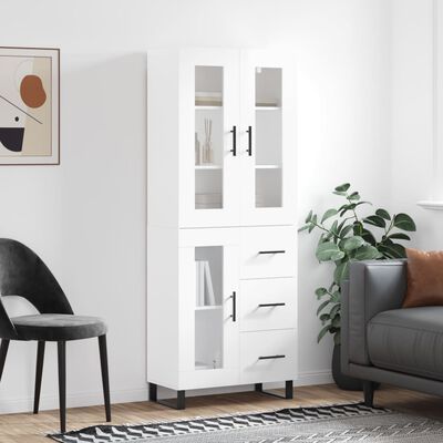 vidaXL Highboard høyglans hvit 69,5x34x180 cm konstruert tre