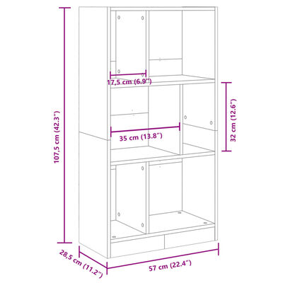 vidaXL Bokhylle sonoma eik 57x28,5x107,5 cm konstruert tre