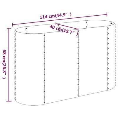 vidaXL Høybed pulverlakkert stål 114x40x68 cm grønn