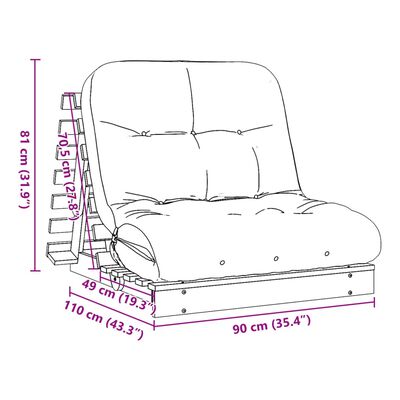 vidaXL Futonsofa med madrass hvit 90x206x11 cm heltre furu