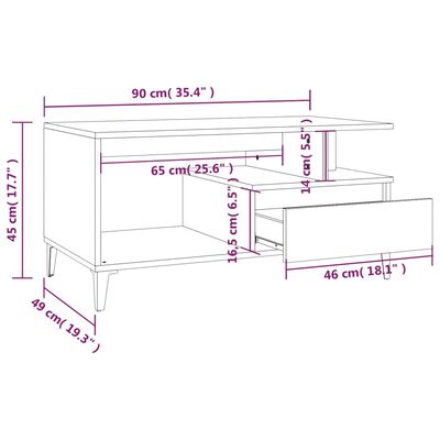 vidaXL Salongbord svart 90x49x45 cm konstruert tre