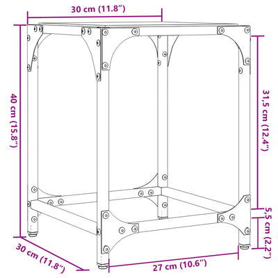 vidaXL Salongbord med svart glassplate 30x30x40 cm stål