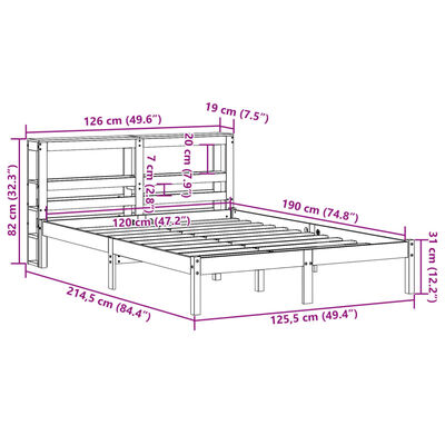 vidaXL Sengeramme uten madrass hvit 120x190 cm heltre furu