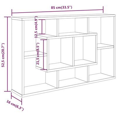 vidaXL Vegghylle svart 85x16x52,5 cm konstruert tre