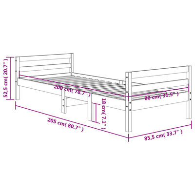 vidaXL Sengeramme uten madrass voksbrun 80x200 cm heltre furu