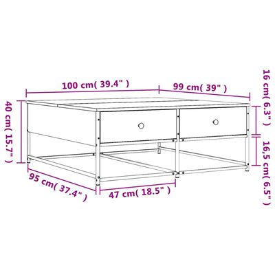 vidaXL Salongbord sonoma eik 100x99x40 cm konstruert tre