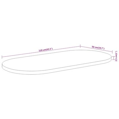 vidaXL Bordplate 110x50x2,5 cm oval heltre akasie