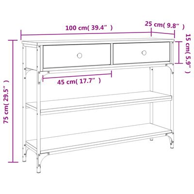 vidaXL Konsollbord brun eik 100x25x75 cm konstruert tre