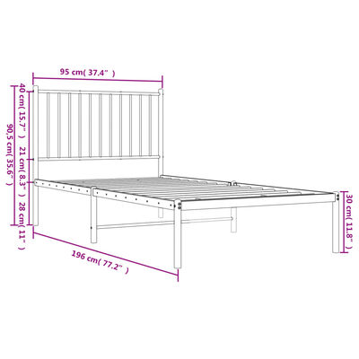 vidaXL Sengeramme i metall med hodegavl hvit 90x190 cm