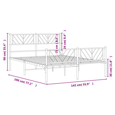 vidaXL Sengeramme i metall med hode- og fotgavl svart 135x190 cm