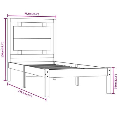 vidaXL Sengeramme svart heltre 90x190 cm Single