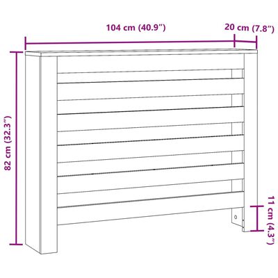 vidaXL Radiatordeksel betonggrå 104x20x82 cm konstruert tre