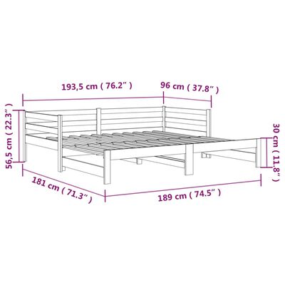 vidaXL Uttrekkbar dagseng svart 2x(90x190) cm heltre furu