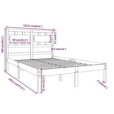 vidaXL Sengeramme hvit heltre 120x190 cm 4FT Small Double