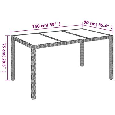 vidaXL Hagebord med glassplate grå 150x90x75 cm polyrotting