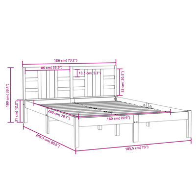 vidaXL Sengeramme hvit heltre 180x200 cm 6FT Super King