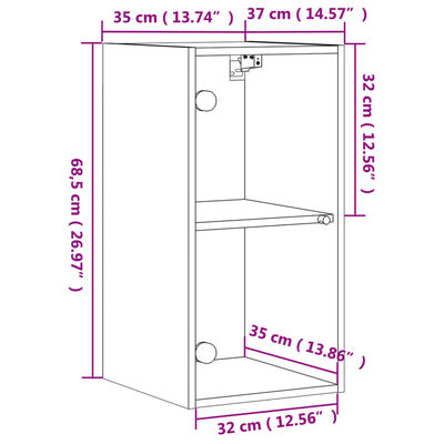 vidaXL Sideskap med glassdører hvit 35x37x68,5 cm