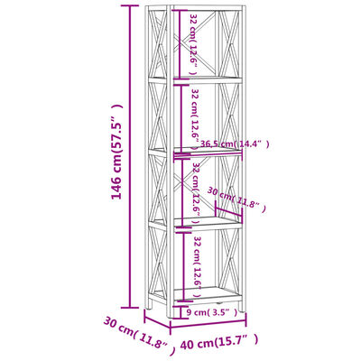 vidaXL Hylle 5 etasjer 40x30x146 cm heltre eik