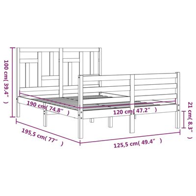 vidaXL Sengeramme med hodegavl hvit 4FT small double heltre