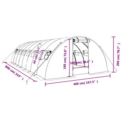 vidaXL Drivhus med stålramme grønn 32 m² 8x4x2 m