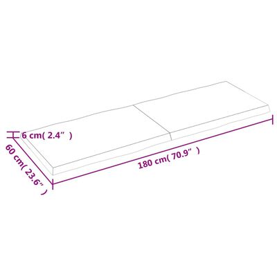 vidaXL Bordplate 180x60x(2-6) cm ubehandlet heltre eik naturlig kant