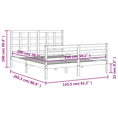 vidaXL Sengeramme med hodegavl hvit 5FT King Size heltre