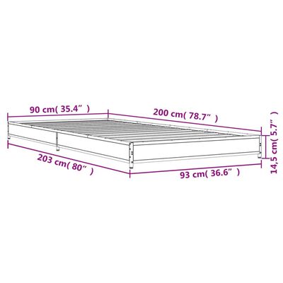 vidaXL Sengeramme sonoma eik 90x200 cm konstruert tre og metall