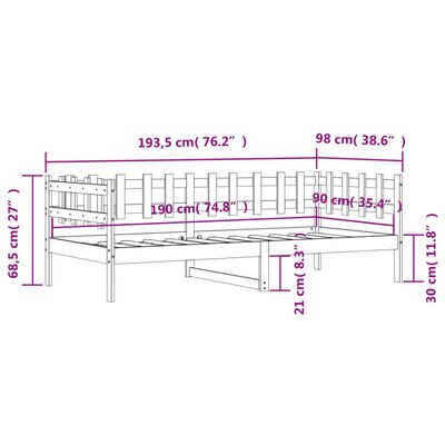 vidaXL Dagseng uten madrass hvit 90x190 cm heltre furu