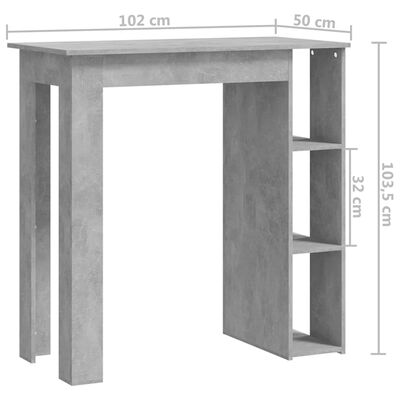 vidaXL Barbord med hylle betonggrå 102x50x103,5 cm konstruert tre