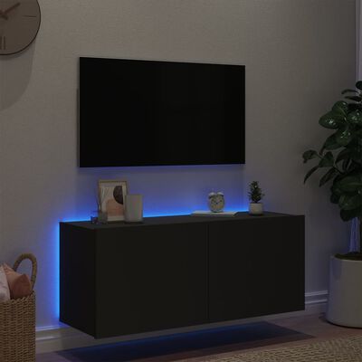 vidaXL Vegghengt TV-benk med LED svart 100x35x41 cm