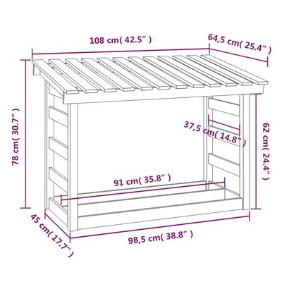 vidaXL Vedstativ hvit 108x64,5x78 cm heltre furu