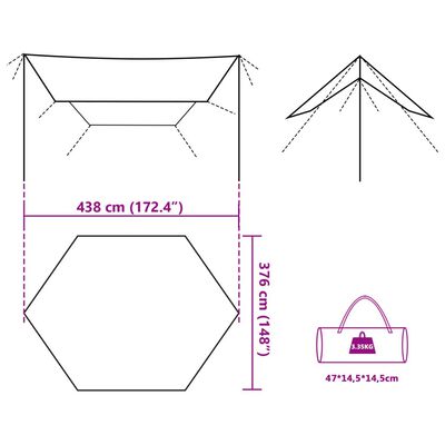 vidaXL Campingpresenning olivengrønn 438x376x212 cm vanntett