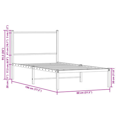 vidaXL Sengeramme i metall uten madrass røkt eik 75x190 cm