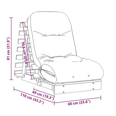 vidaXL Futonsofa med madrass voksbrun 60x206x11 cm heltre furu