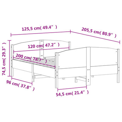 vidaXL Sengeramme uten madrass hvit 120x200 cm heltre furu