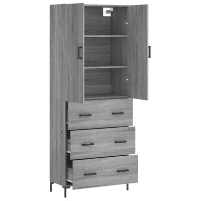 vidaXL Highboard grå sonoma 69,5x34x180 cm konstruert tre