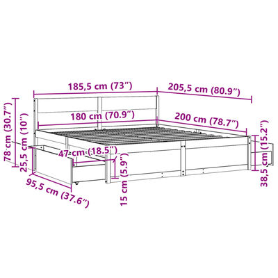 vidaXL Sengeramme uten madrass hvit 180x200 cm heltre furu