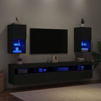 vidaXL TV-benker med LED-lys 2 stk svart 30,5x30x60 cm