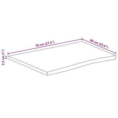 vidaXL Bordplate naturlig kant 70x60x2,5 cm grovt heltre mangotre