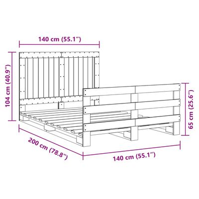 vidaXL Sengeramme med hodegavl 140x200 cm heltre furu